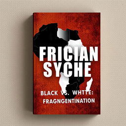 A visually striking cover design for a book titled 'African Psyche: Black vs White Fragmentation'