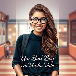 A captivating book cover for a romance novel titled 'Um Bad Boy em Minha Vida'