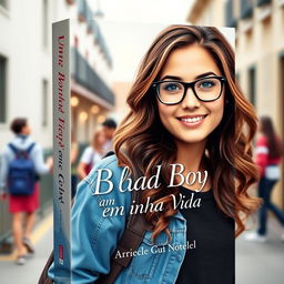 A captivating book cover for a romance novel titled 'Um Bad Boy em Minha Vida'