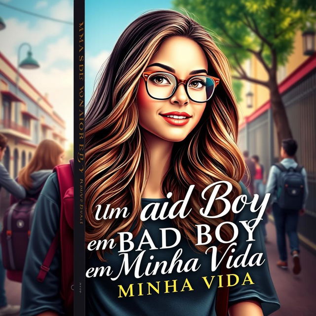 A captivating book cover for a romance novel titled 'Um Bad Boy em Minha Vida'