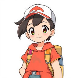 A 12-year-old girl illustrated in Pokémon anime style, standing confidently against a clean white background