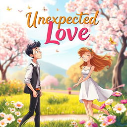 A whimsical and romantic animated book cover depicting an unexpected love story