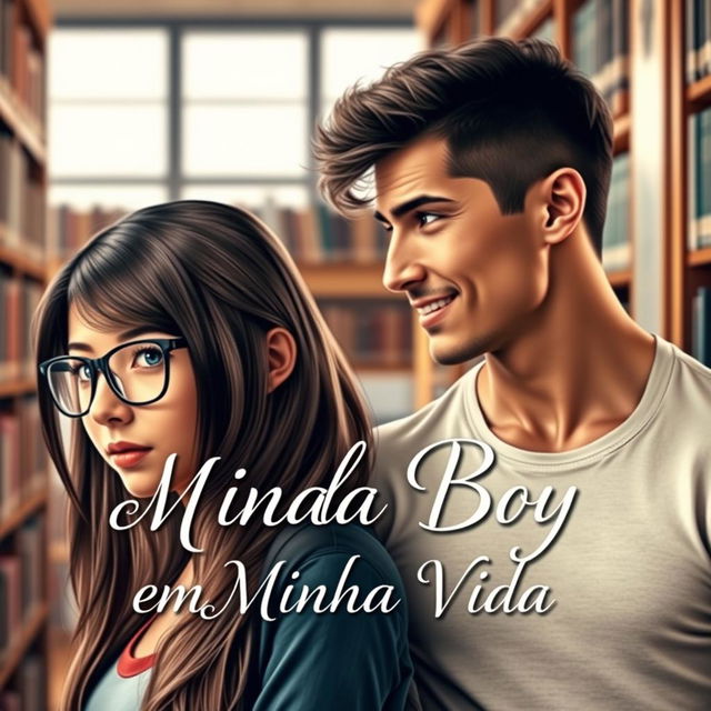 A captivating romance book cover featuring an 18-year-old beautiful young female student with glasses, exuding a shy demeanor