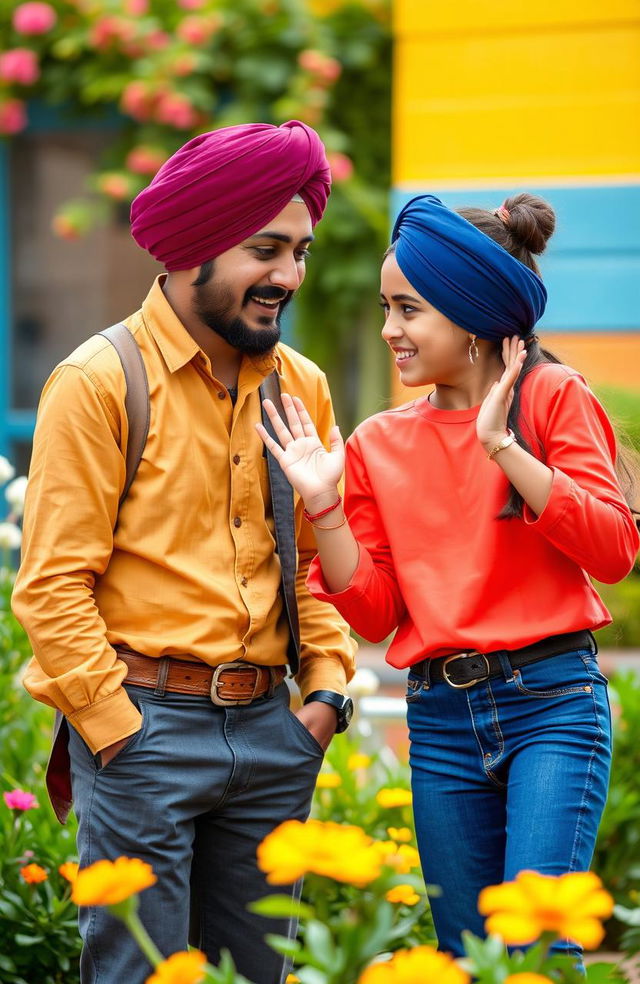 A cute and sassy young girl interacting with her husband, Gus, who is wearing a traditional turban