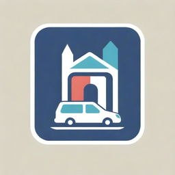 A square logo featuring 'Siudad Grande Homeowners Association carpass', incorporating elements of urban environment and insignia of automotive identification.