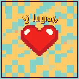 A vibrant pixel art image featuring a large red heart in the center, with the text 'Ты лучшая' (You are the best) written in a playful font above the heart