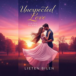 A beautifully designed book cover featuring a couple in a romantic embrace beneath a starlit sky, expressing the theme of unexpected love