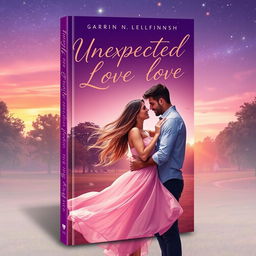 A beautifully designed book cover featuring a couple in a romantic embrace beneath a starlit sky, expressing the theme of unexpected love