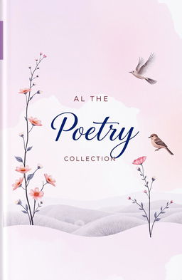 A beautifully designed book cover for a poetry collection, featuring an abstract watercolor background in soft pastel colors, such as lilac, blush pink, and pale blue