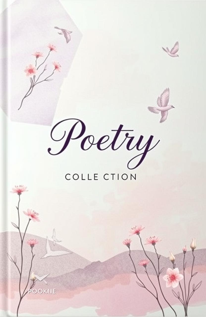 A beautifully designed book cover for a poetry collection, featuring an abstract watercolor background in soft pastel colors, such as lilac, blush pink, and pale blue