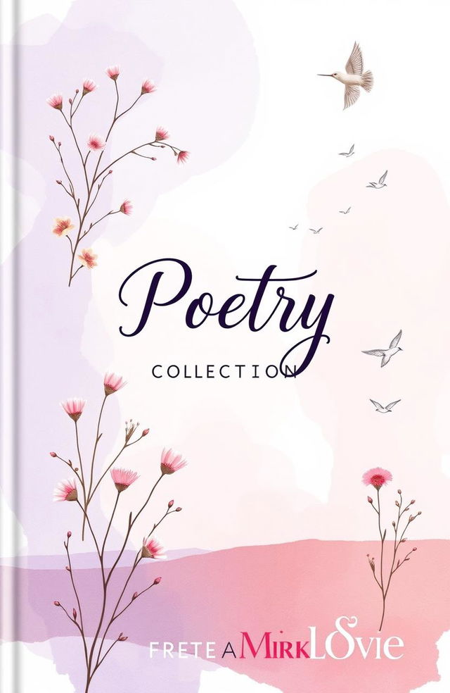 A beautifully designed book cover for a poetry collection, featuring an abstract watercolor background in soft pastel colors, such as lilac, blush pink, and pale blue