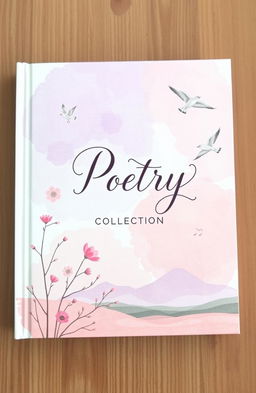 A beautifully designed book cover for a poetry collection, featuring an abstract watercolor background in soft pastel colors, such as lilac, blush pink, and pale blue