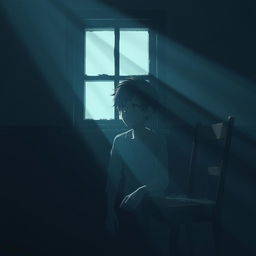A poignant portrayal of a solitary figure seated in a dimly lit room, expressing deep emotional anguish