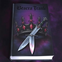A strikingly illustrated book cover featuring a dark crown and a knife, set against a moody and atmospheric background