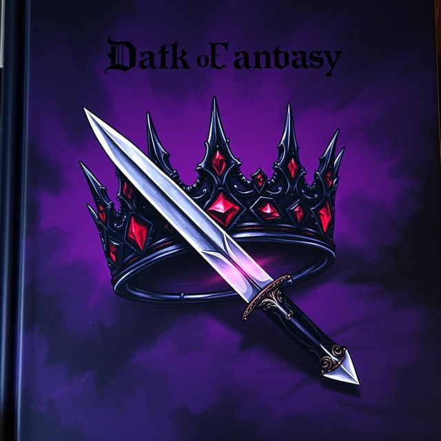 A strikingly illustrated book cover featuring a dark crown and a knife, set against a moody and atmospheric background