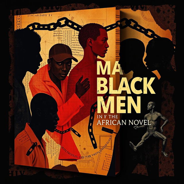 An artistic representation of a book cover titled 'Mad Black Men in the African Novel', focusing on the theme of Colonial Impact on the African psyche