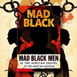 An artistic representation of a book cover titled 'Mad Black Men in the African Novel', focusing on the theme of Colonial Impact on the African psyche