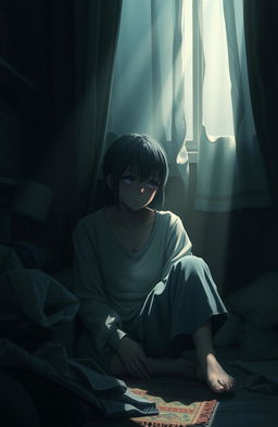 A poignant and emotional portrayal of silent pain, featuring a person sitting alone in a dimly lit room, the air thick with unspoken sorrow