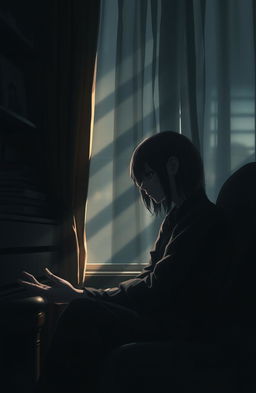 A poignant and emotional portrayal of silent pain, featuring a person sitting alone in a dimly lit room, the air thick with unspoken sorrow
