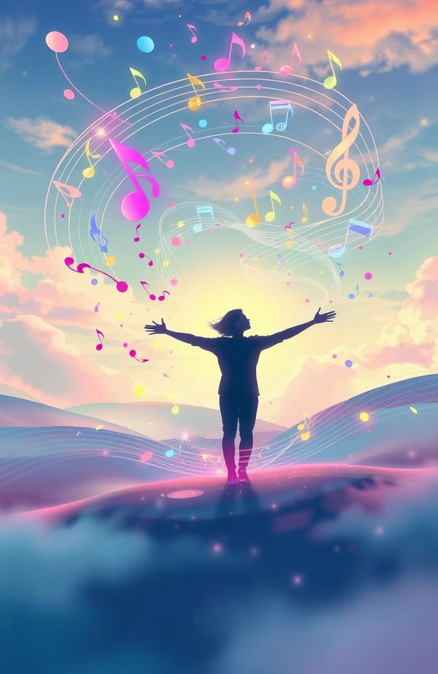 A vibrant and ethereal digital artwork representing a melody sought by a seeker