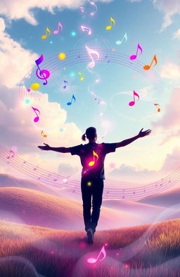 A vibrant and ethereal digital artwork representing a melody sought by a seeker