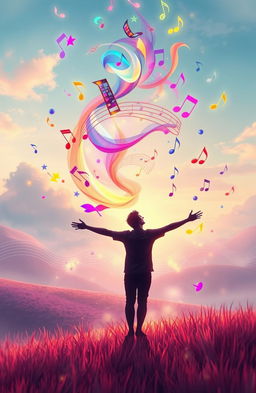 A vibrant and ethereal digital artwork representing a melody sought by a seeker