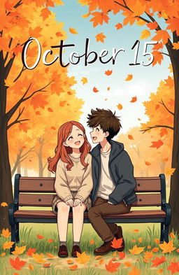 A heartwarming book cover design for a novel titled 'October 15'