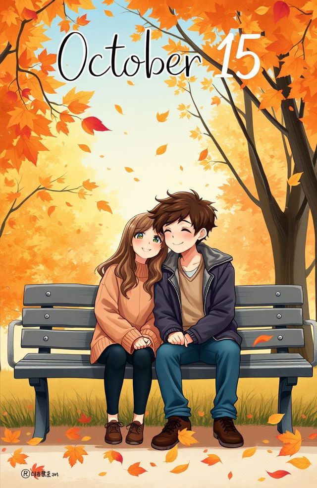 A heartwarming book cover design for a novel titled 'October 15'