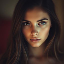 A captivating portrait of a young woman, gazing knowingly through her beautiful, expressive eyes