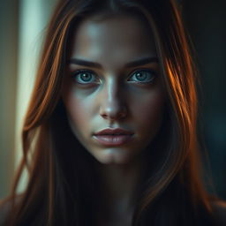 A captivating portrait of a young woman, gazing knowingly through her beautiful, expressive eyes