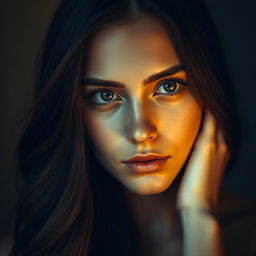 A captivating portrait of a young woman, gazing knowingly through her beautiful, expressive eyes