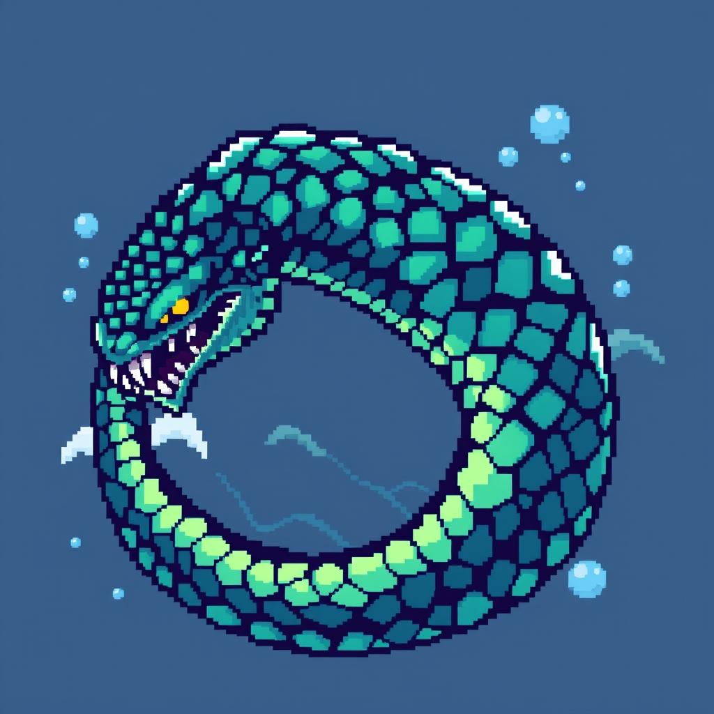 A striking pixel art representation of a leviathan, designed with a compact size of 128 x 128 pixels