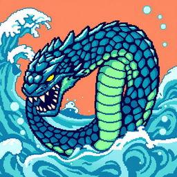 A striking pixel art representation of a leviathan, designed with a compact size of 128 x 128 pixels