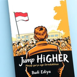 An illustrated book cover featuring a sketch of a man gazing at a school filled with joyful students in the bright morning atmosphere