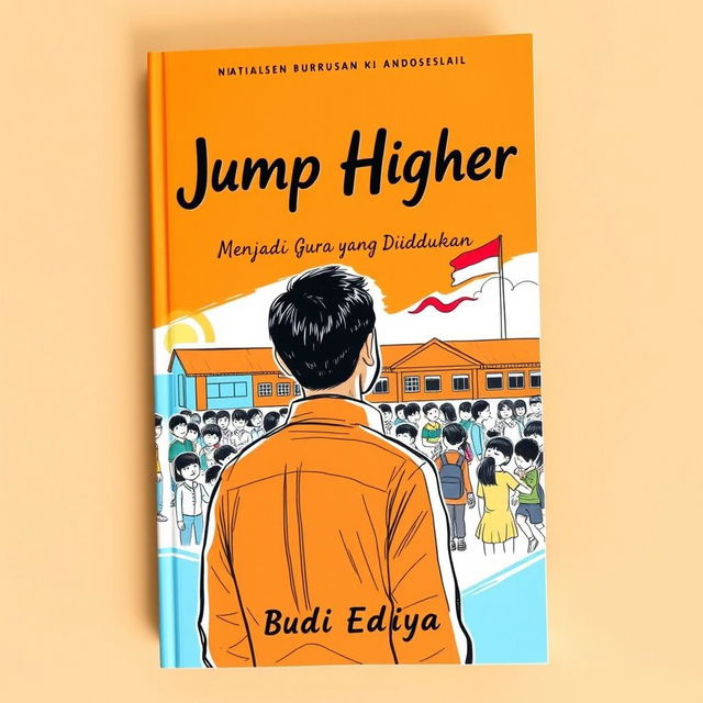 An illustrated book cover featuring a sketch of a man gazing at a school filled with joyful students in the bright morning atmosphere