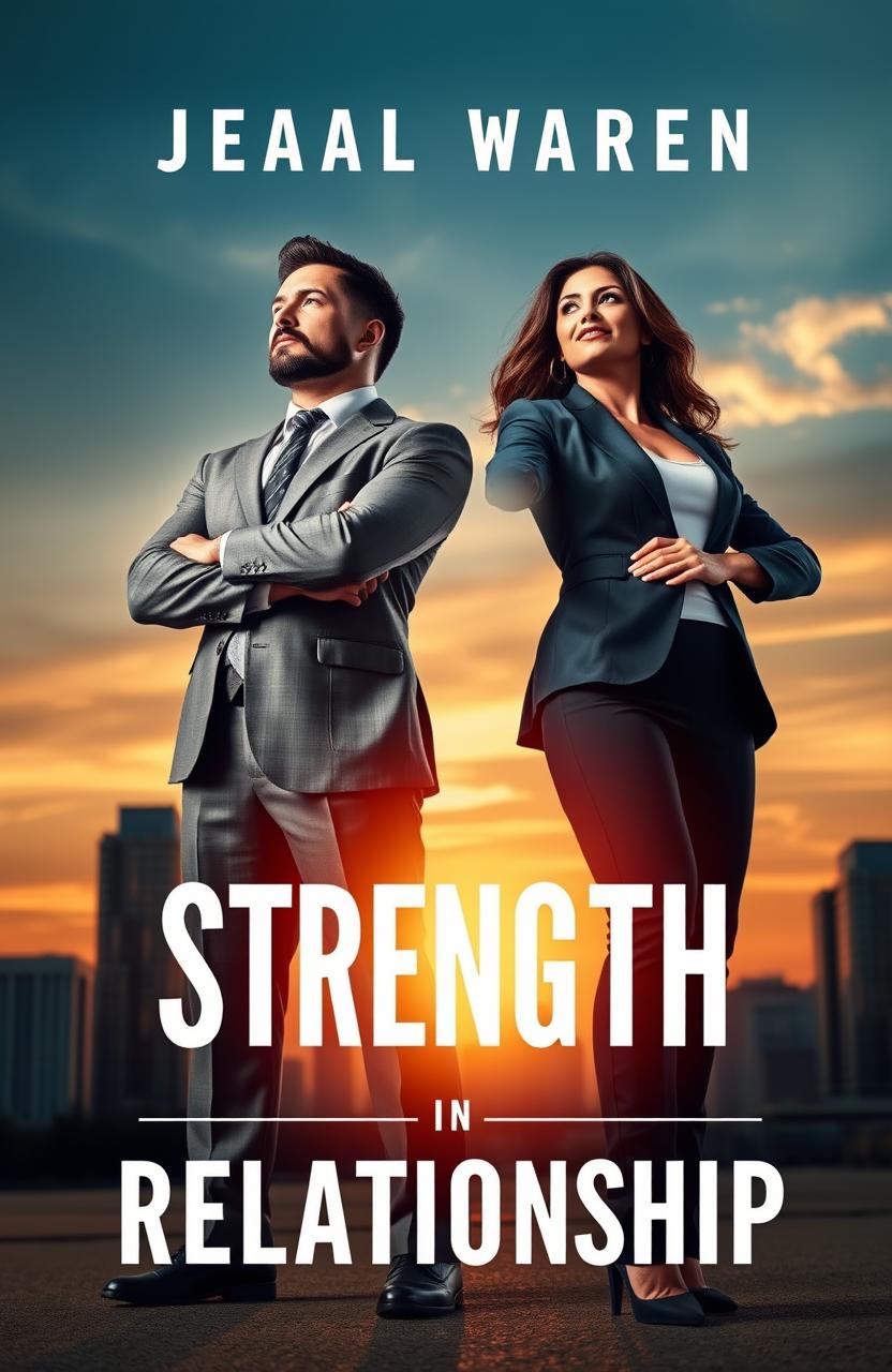 A motivational book cover featuring a powerful image of a strong, confident man standing tall beside a woman equally exuding strength and charisma