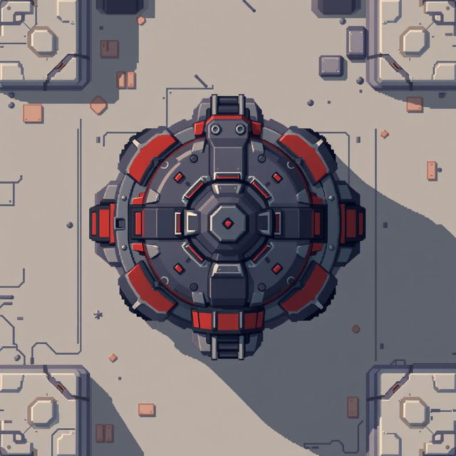 A top-down view of a turret, designed in pixel art style