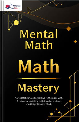 A cover design for a mental math book, featuring a sleek black background adorned with elegant gold accents