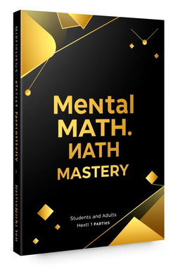 A cover design for a mental math book, featuring a sleek black background adorned with elegant gold accents