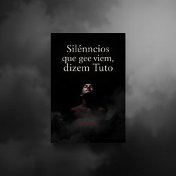 A book cover design for 'Silêncios que Dizem Tudo' featuring a dark, soft background composed of shades of gray and black, which creates an introspective and serene atmosphere