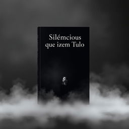 A book cover design for 'Silêncios que Dizem Tudo' featuring a dark, soft background composed of shades of gray and black to create an introspective and serene atmosphere