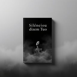 A book cover design for 'Silêncios que Dizem Tudo' featuring a dark, soft background composed of shades of gray and black to create an introspective and serene atmosphere