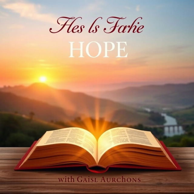 A beautifully designed book cover for a religious-themed book, featuring a serene and peaceful landscape with soft, warm colors