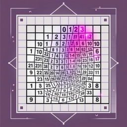 An artistic representation of tapered sudoku, featuring a unique sudoku grid that gradually narrows in a visually striking tapered design, filled with dynamic numbers