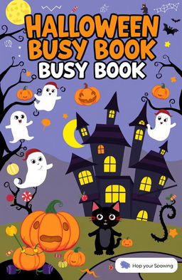 A colorful, engaging Halloween busy book designed for children, featuring various activities like coloring pages, connect-the-dots, mazes, and simple puzzles