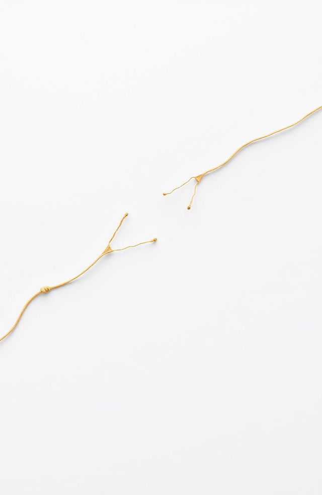 A visually striking abstract artwork featuring a broken string gracefully lying across a clean, pure white background