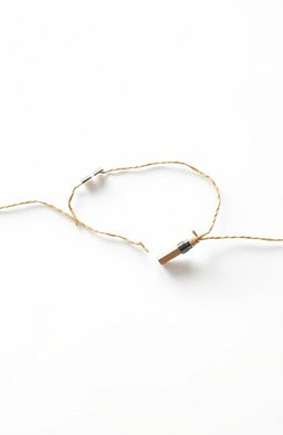 A visually striking abstract artwork featuring a broken string gracefully lying across a clean, pure white background