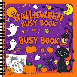 A vibrant Halloween themed busy book, sized 11 inches by 8