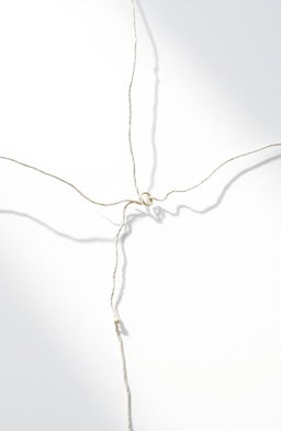 A broken romantic string with a bright white background, the string appears to be frayed and twisted, symbolizing a lost connection, softly illuminated to emphasize the delicate texture of the string, with a subtle shadow cast on the background to add depth and dimension