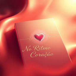 A captivating book cover design for 'No Ritmo do Coração' featuring a soft background in shades of red, pink, and gold, evoking emotions associated with love and passion